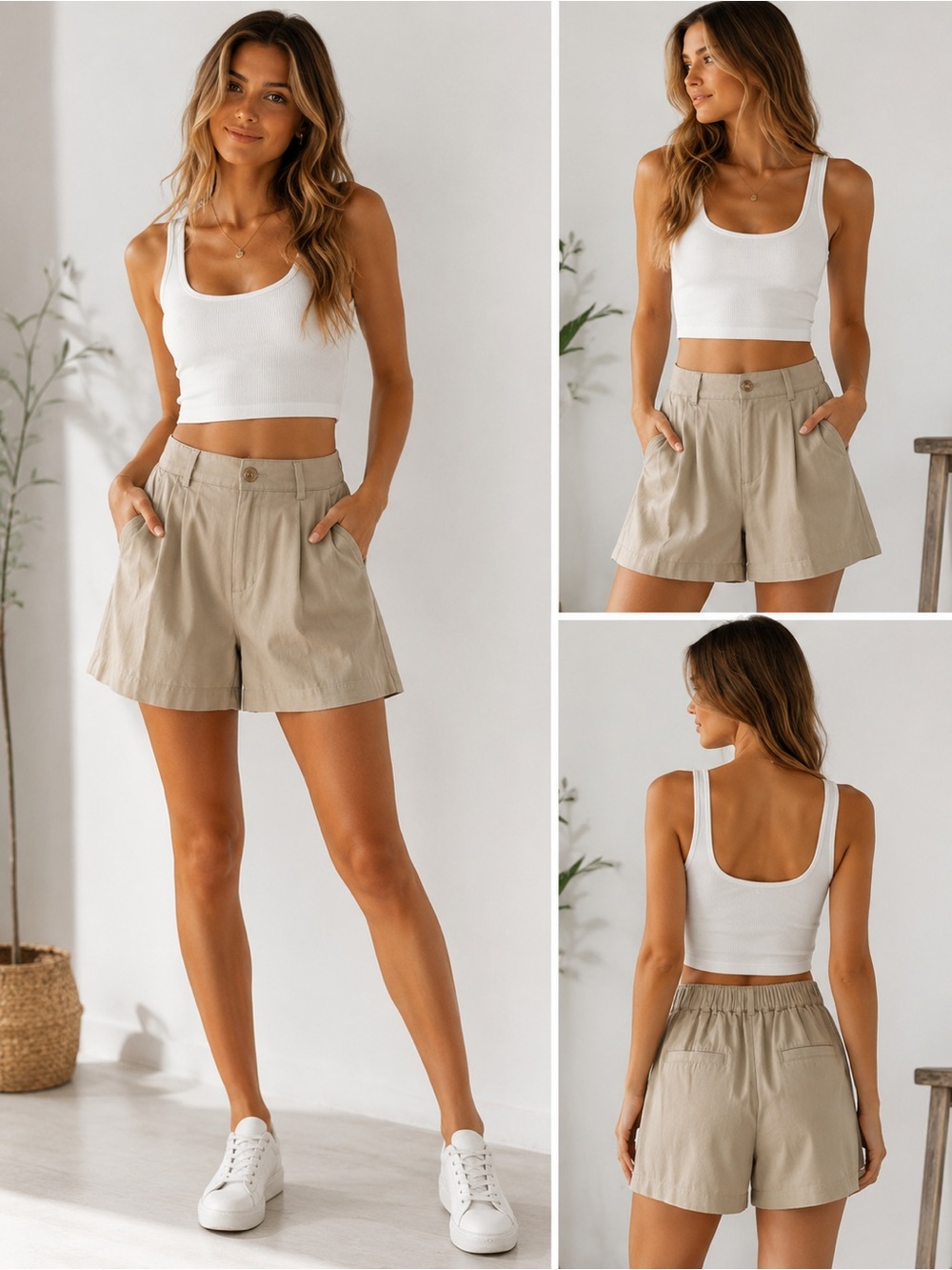 High-Rise Khaki Utility Women's Shorts